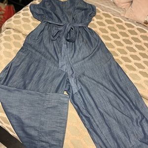 Lane Bryant Wide Leg Chambray Jumpsuit